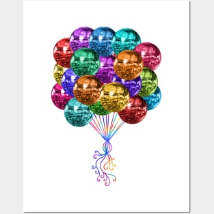 Festive Funky Rainbow Disco Ball Balloons Posters and Art